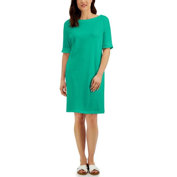 Karen Scott Cotton Cuffed Sleeve Dress - Picture 1 of 3